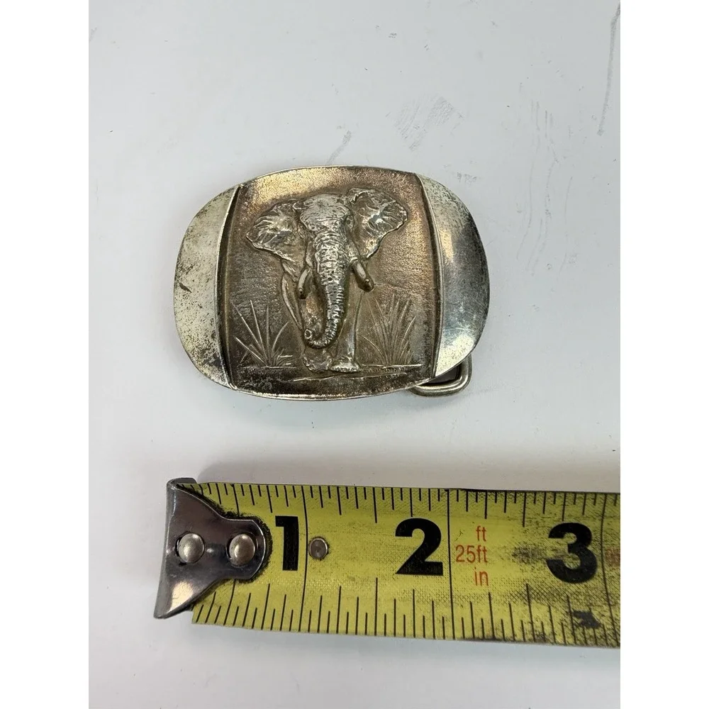 Belt Buckle Elephant Trophise Germiston Africa Silver Tone Vintage Safari